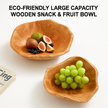 Organic wooden bowls in natural wood tones with an irregular shape