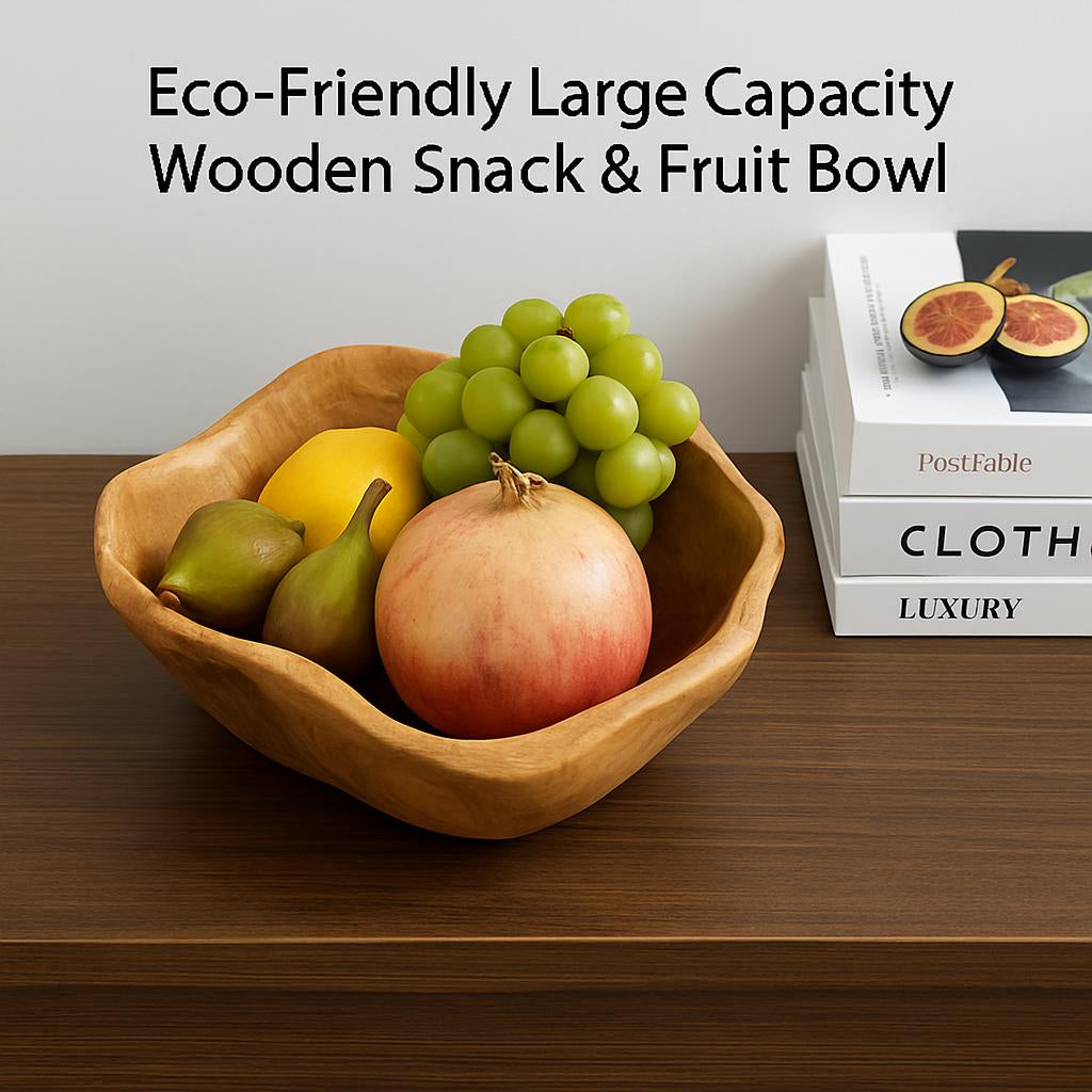 Eco-Friendly Large Capacity Wooden Snack & Fruit Bowl