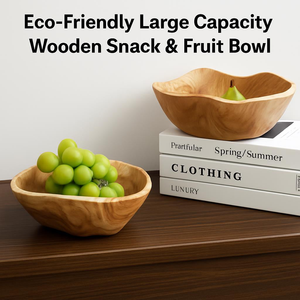 Eco-Friendly Large Capacity Wooden Snack & Fruit Bowl