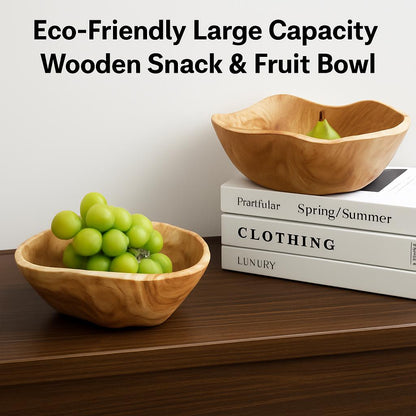 Eco-Friendly Large Capacity Wooden Snack & Fruit Bowl