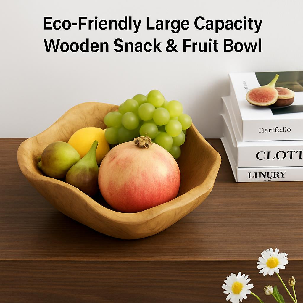 Eco-Friendly Large Capacity Wooden Snack & Fruit Bowl