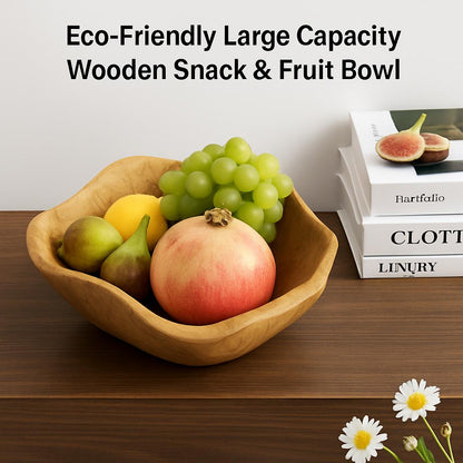 Eco-Friendly Large Capacity Wooden Snack & Fruit Bowl