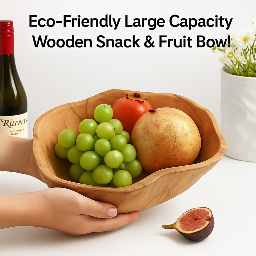 Eco-Friendly Large Capacity Wooden Snack & Fruit Bowl