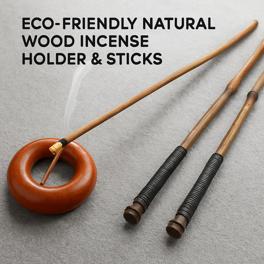 Natural wood incense holder with cylindrical sticks for eco-friendly aromatherapy