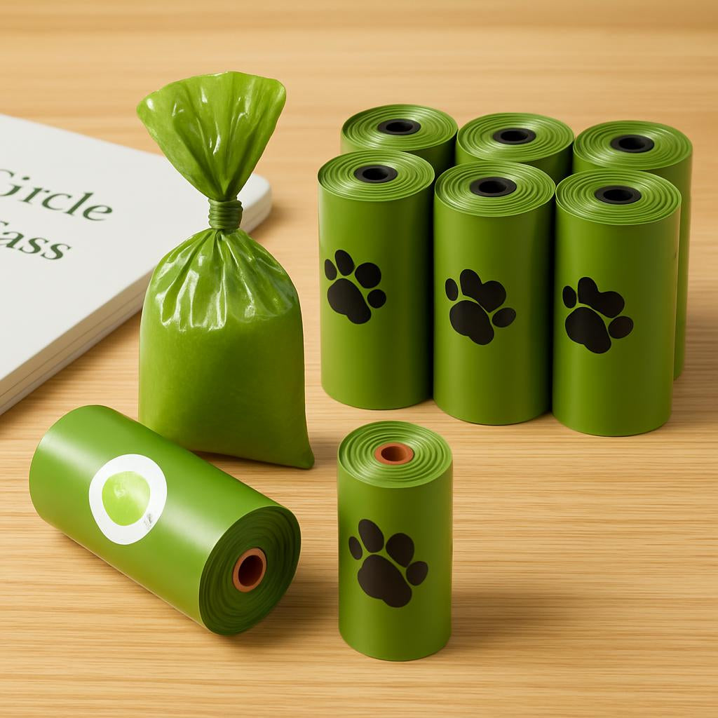 Biodegradable Dog Waste Bags with Green Paw Print Design