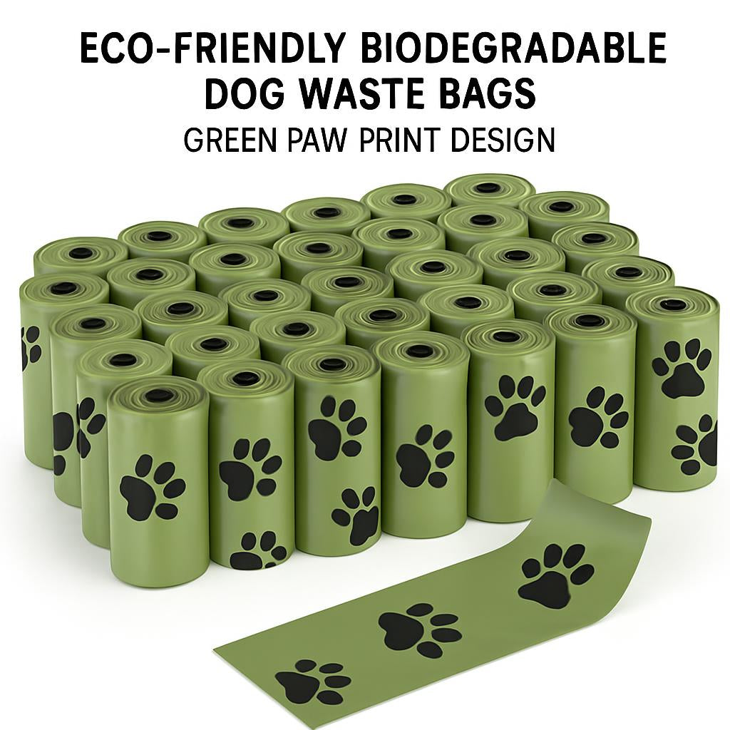Eco-Friendly Biodegradable Dog Waste Bags - Green Paw Print Design