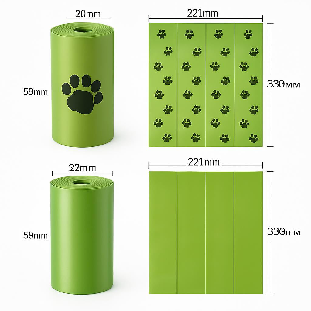 Eco-Friendly Biodegradable Dog Waste Bags - Green Paw Print Design