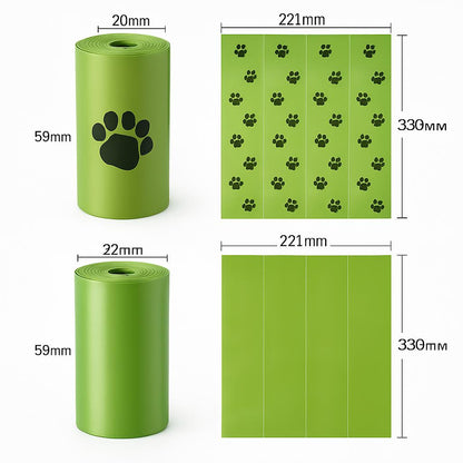 Eco-Friendly Biodegradable Dog Waste Bags - Green Paw Print Design