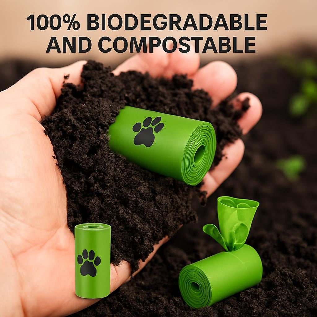 Eco-Friendly Biodegradable Dog Waste Bags - Green Paw Print Design