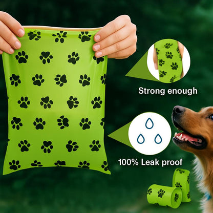 Eco-Friendly Biodegradable Dog Waste Bags - Green Paw Print Design