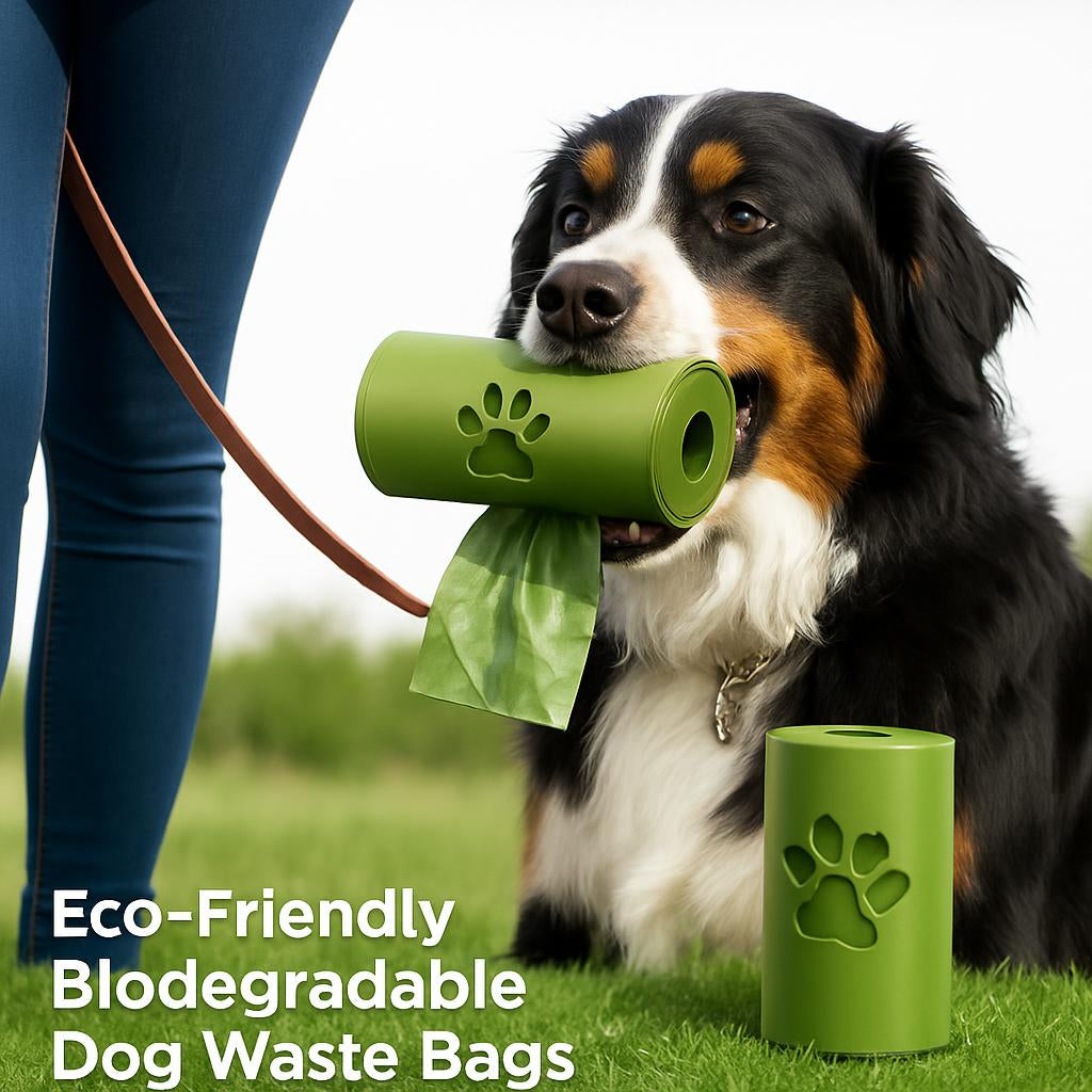 Eco-Friendly Biodegradable Dog Waste Bags - Green Paw Print Design