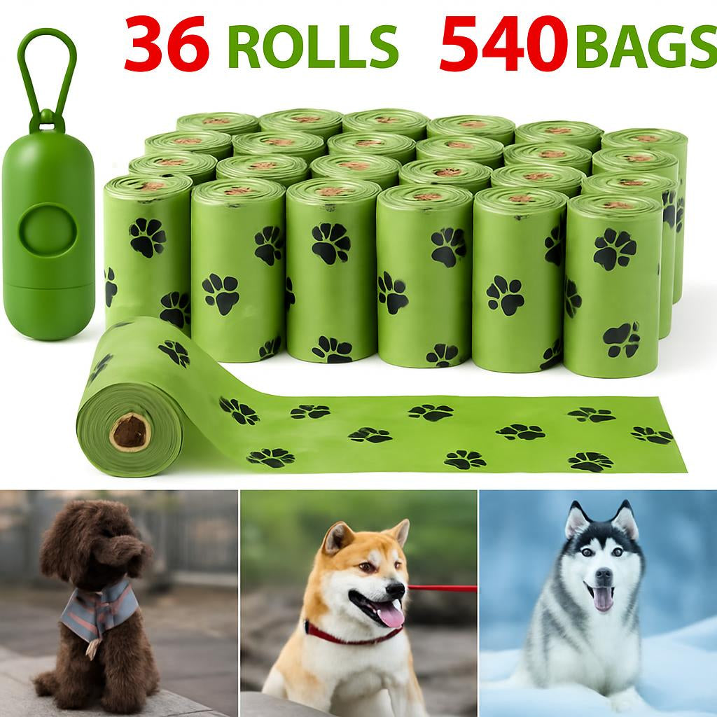 Eco-Friendly Biodegradable Dog Waste Bags - Green Paw Print Design