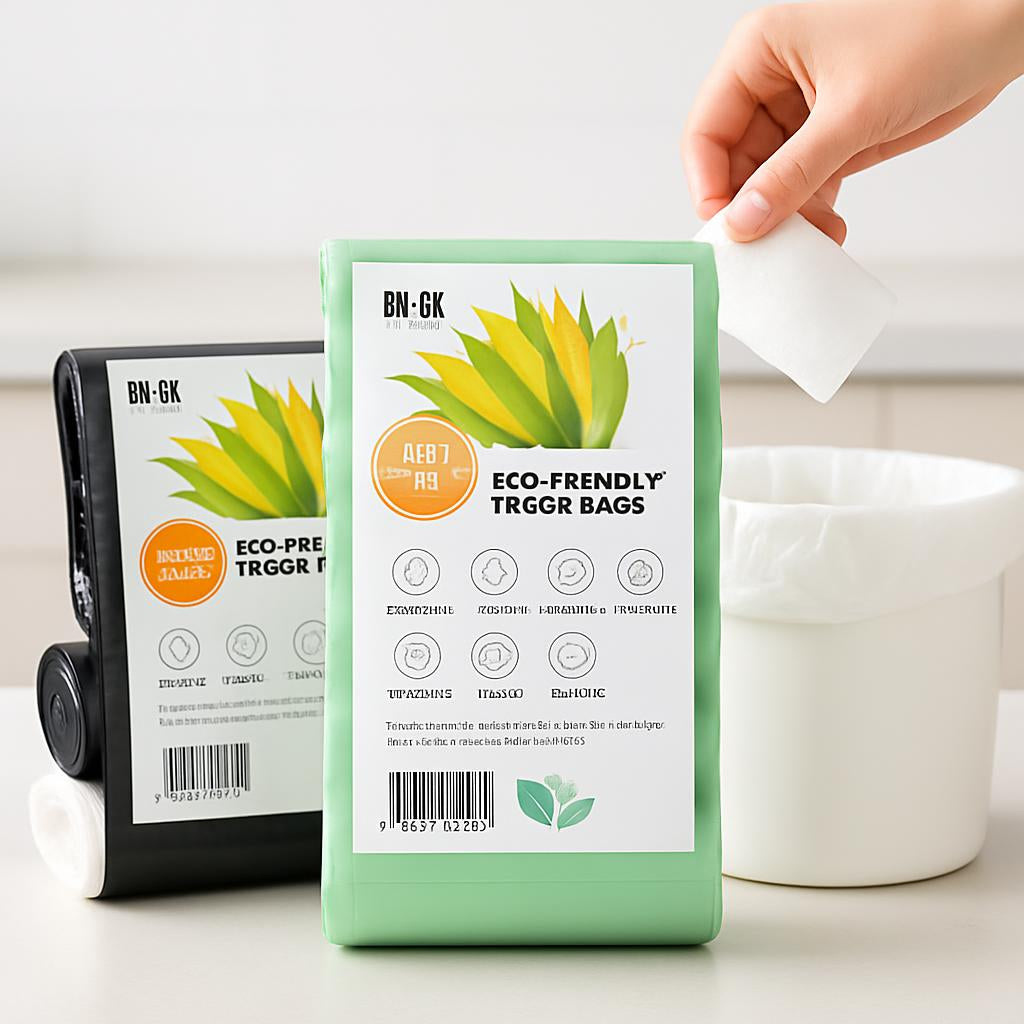 Eco-Friendly Biodegradable Trash Bags in Green, Black, and White