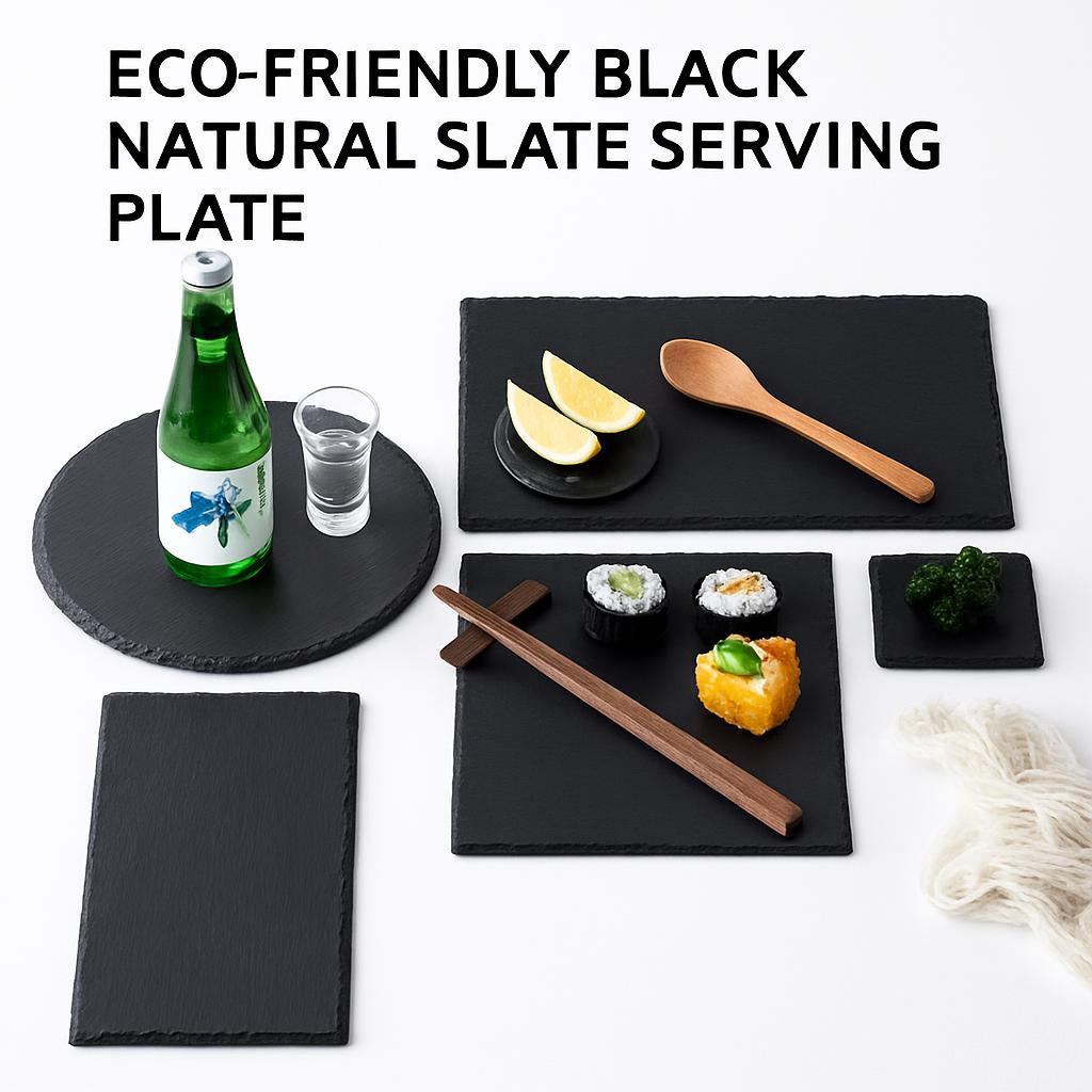 Eco-Friendly Slate Serving Platters and Coasters in Black