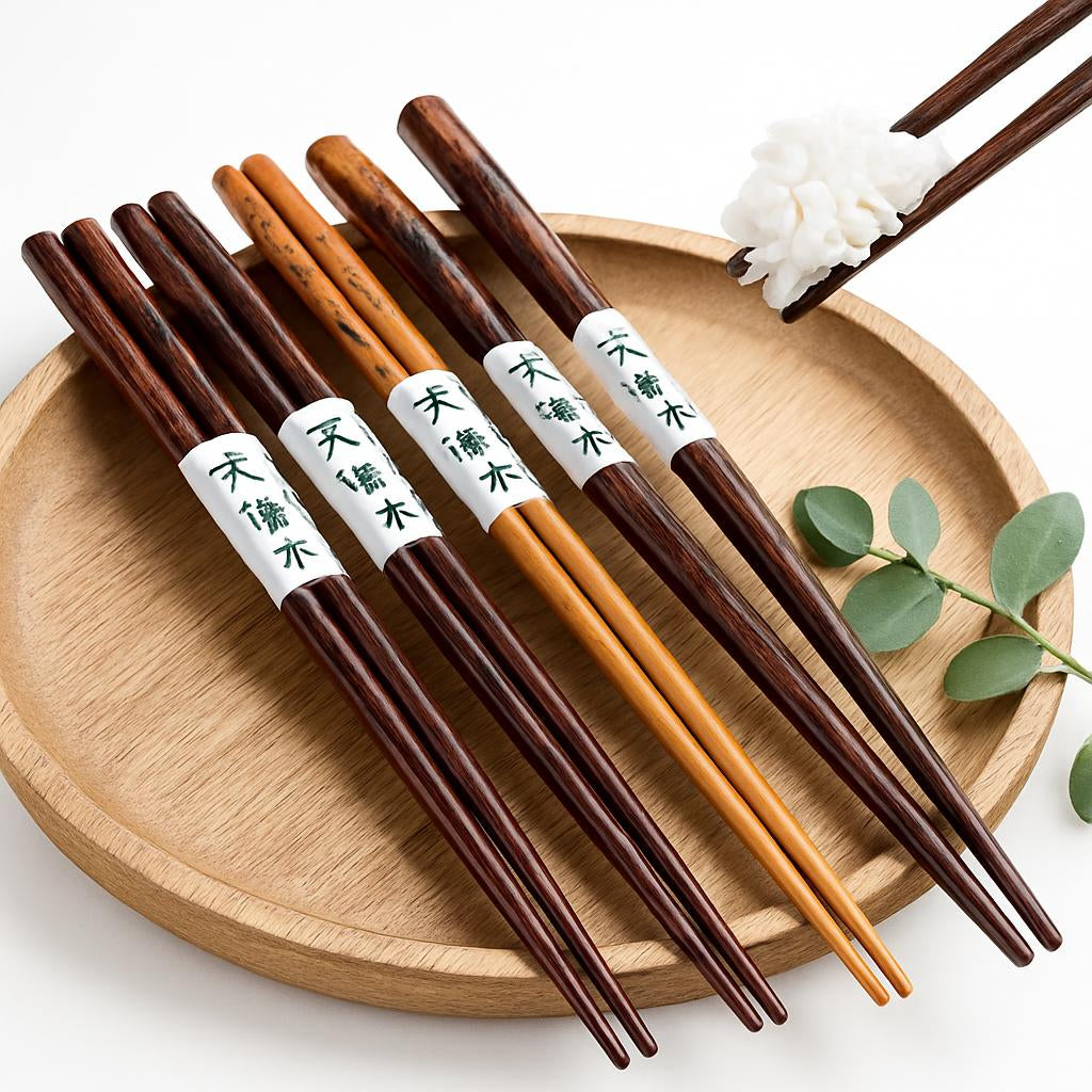 Eco-Friendly Reusable Wooden Chopsticks with Textured Grip