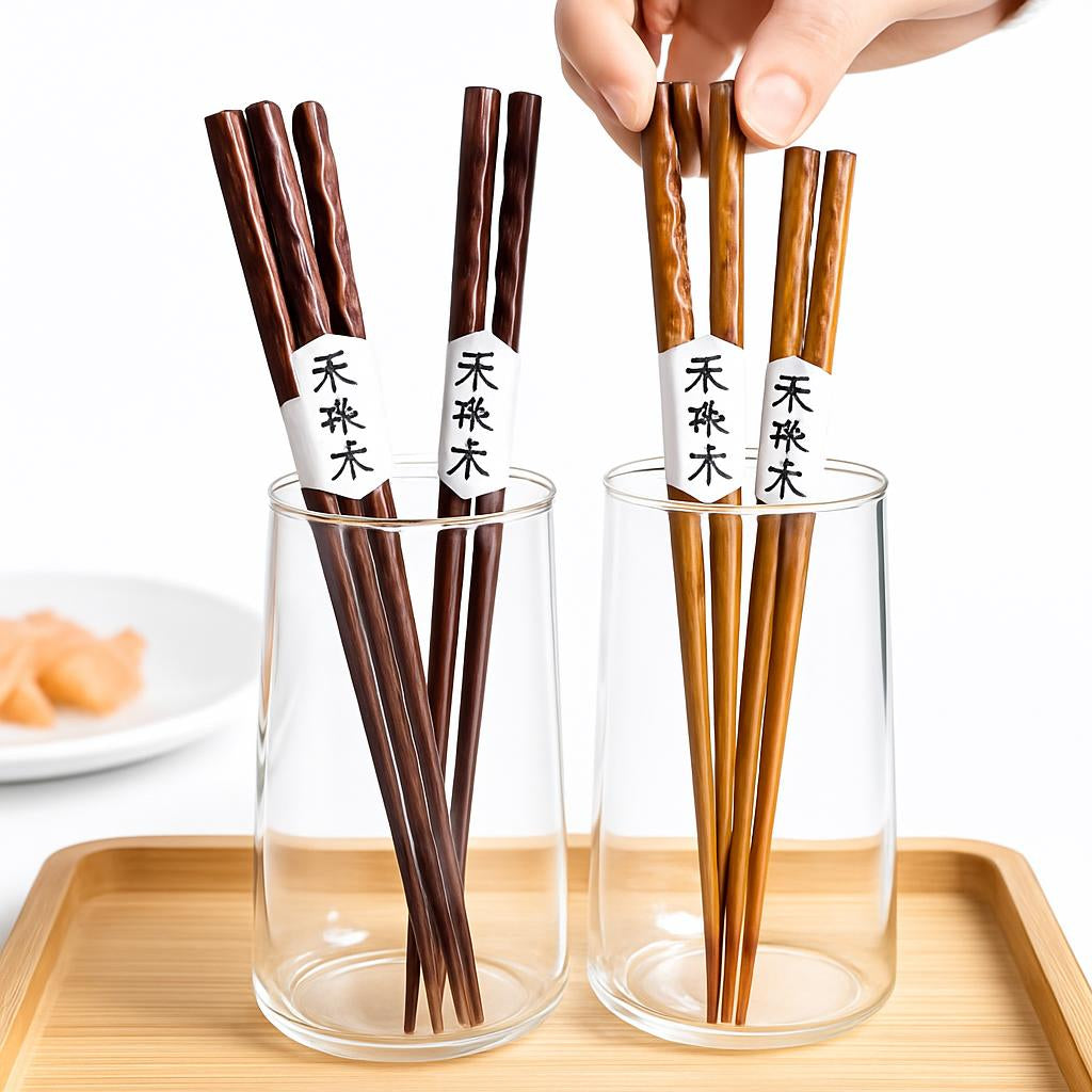 Eco-Friendly Reusable Wooden Chopsticks with Textured Grip