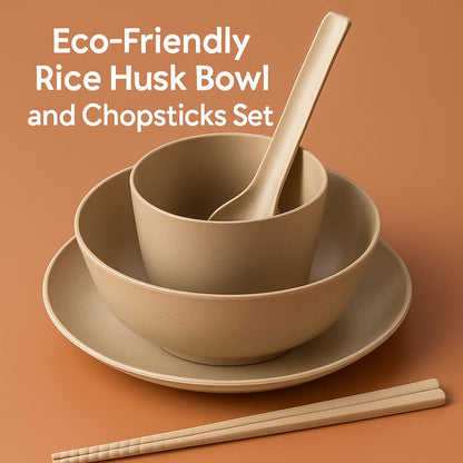 Eco-Friendly Rice Husk Bowl and Chopsticks Set