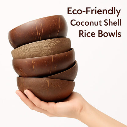 Eco-Friendly Coconut Shell Rice Bowls - Sustainable Biodegradable Dinnerware Set