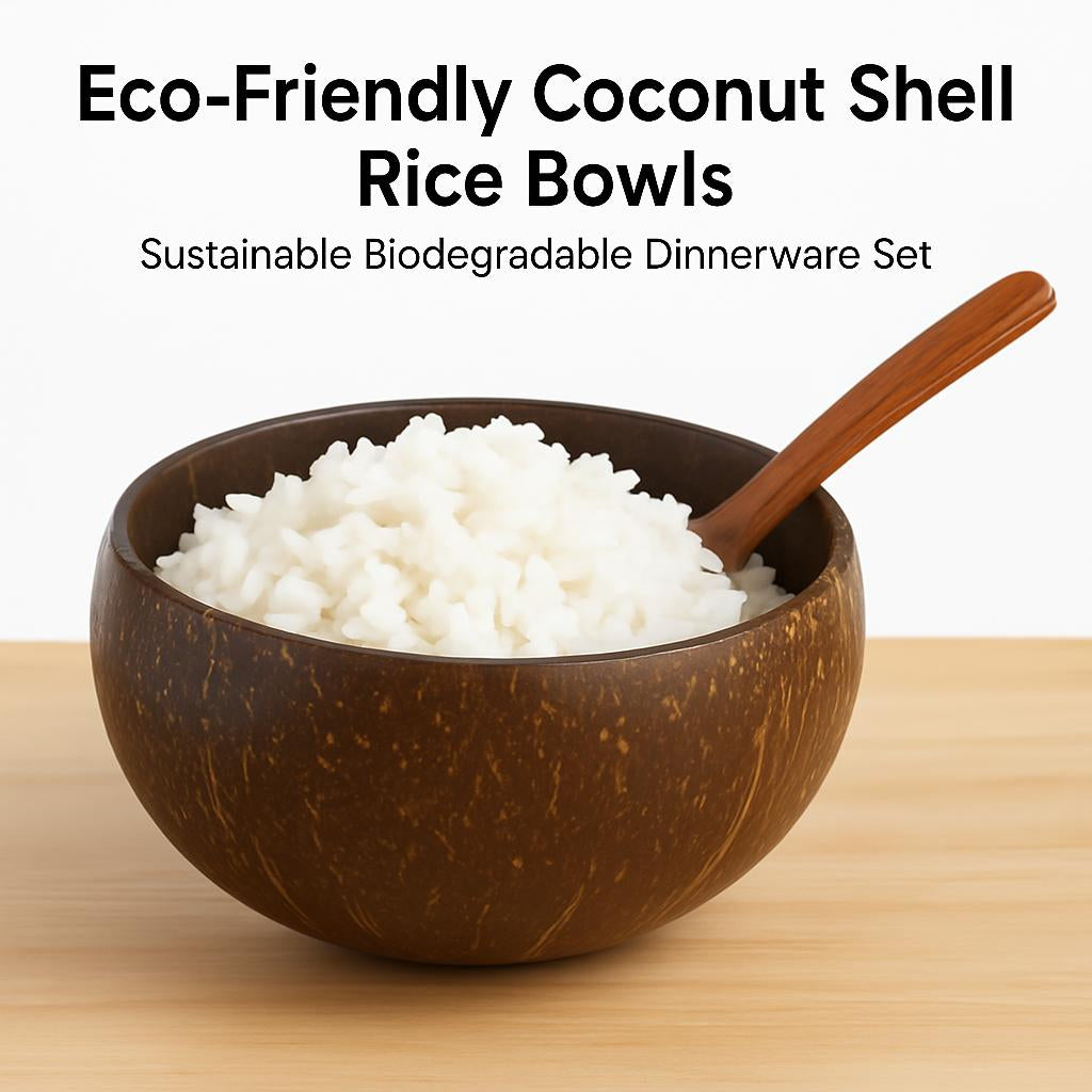 Eco-Friendly Coconut Shell Rice Bowls - Sustainable Biodegradable Dinnerware Set