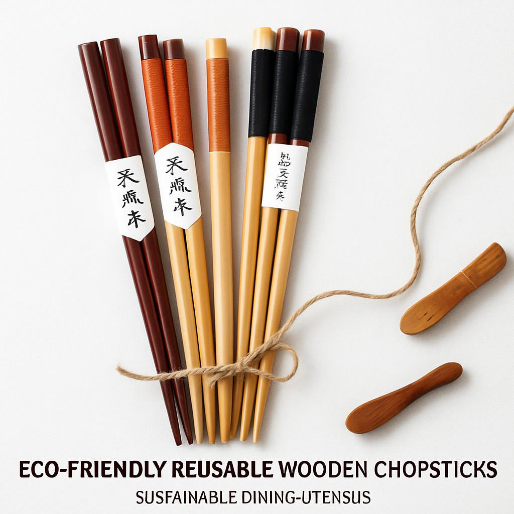 Eco-Friendly Reusable Wooden Chopsticks in Natural Wood Tones