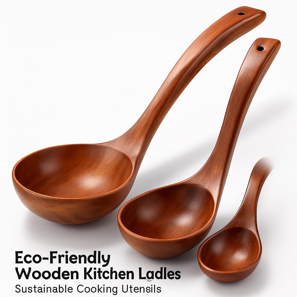 Eco-Friendly Wooden Kitchen Ladles in Natural Wood Tone