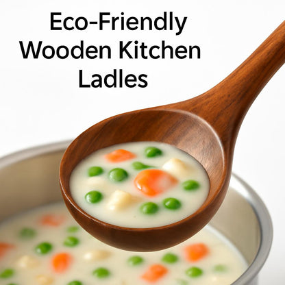 Eco-Friendly Wooden Kitchen Ladles - Sustainable Cooking Utensils