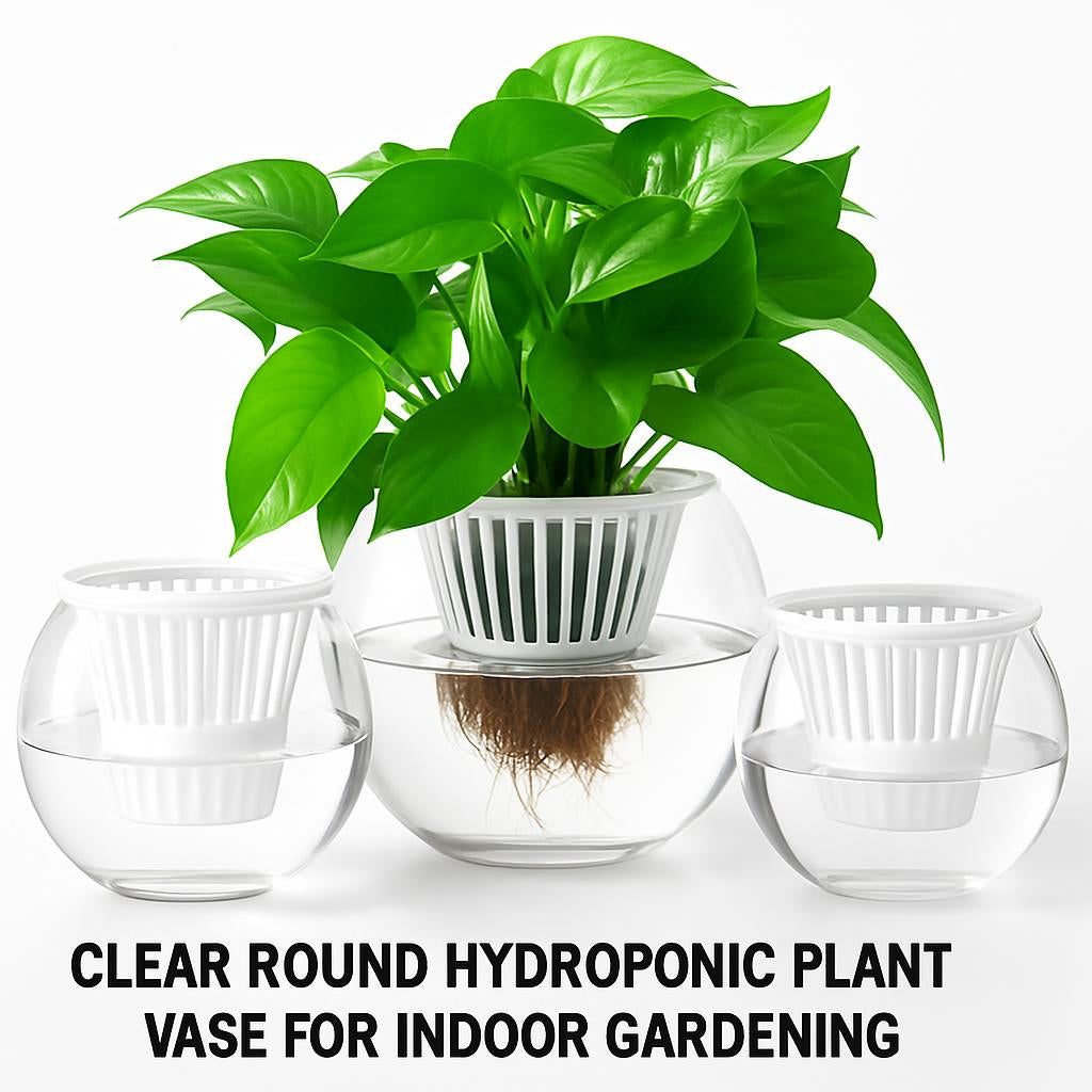 Clear Round Hydroponic Plant Vase for Indoor Gardening