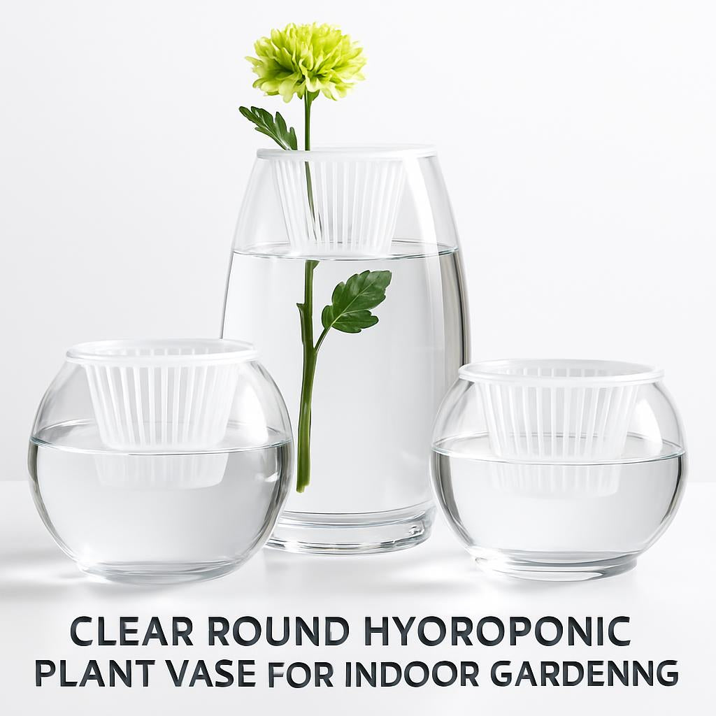 Clear Round Hydroponic Plant Vase for Indoor Gardening