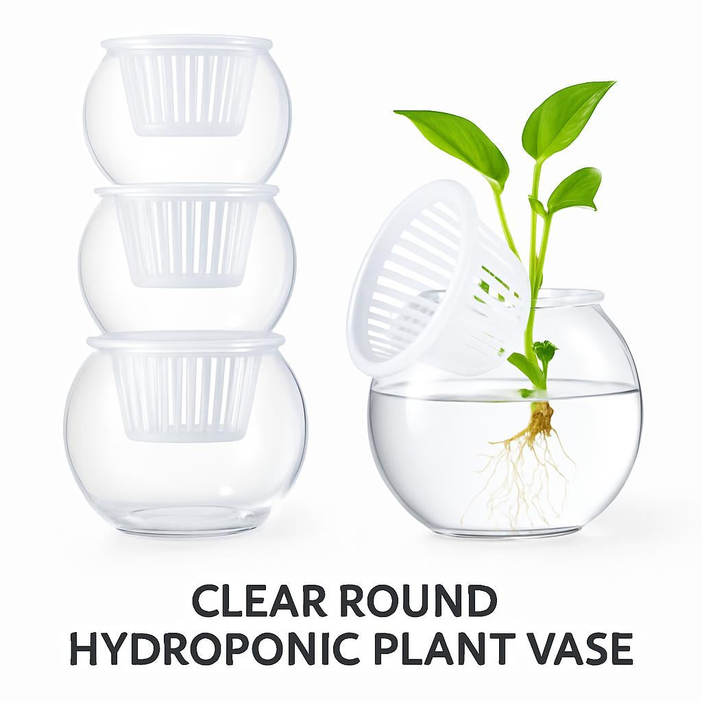 Clear Round Hydroponic Plant Vase for Indoor Gardening