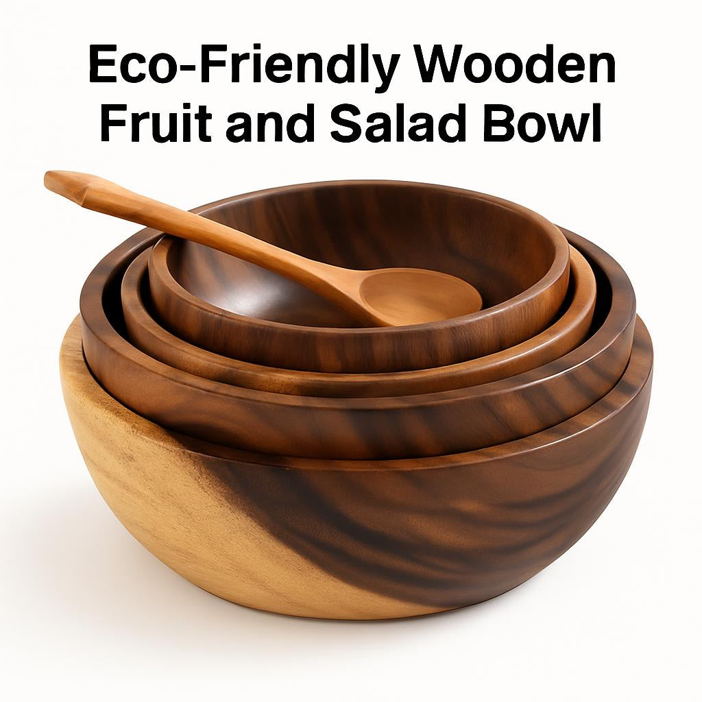 Eco-friendly nested wooden bowls in natural wood tones