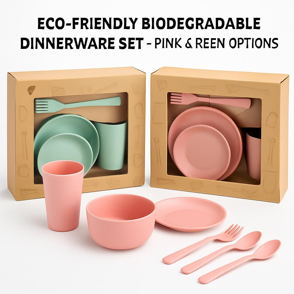 Eco-Friendly Biodegradable Dinnerware Set in Pink and Green