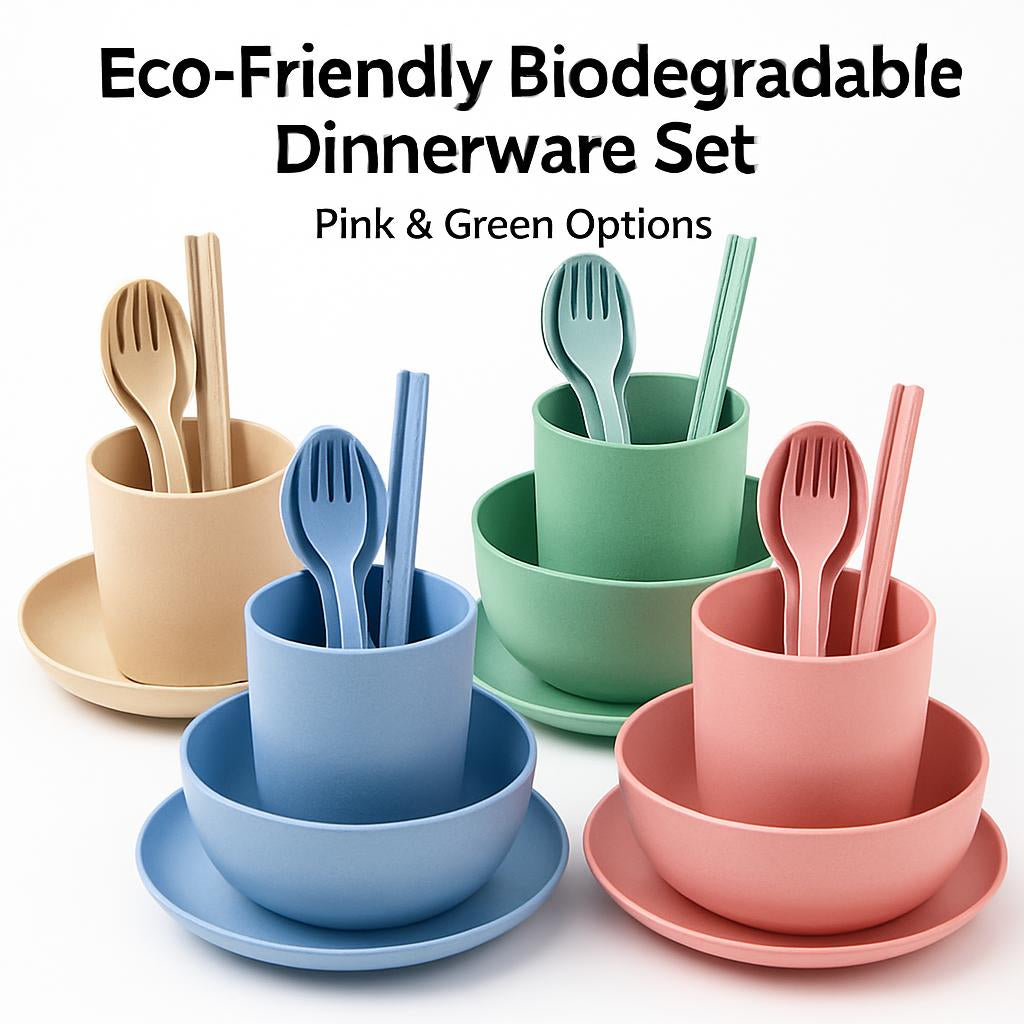 Eco-Friendly Biodegradable Dinnerware Set - Pink & Green Options