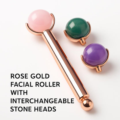 Rose Gold Facial Roller with Interchangeable Stone Heads