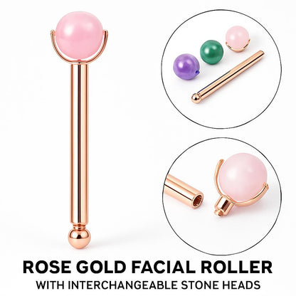 Rose Gold Facial Roller with Interchangeable Stone Heads