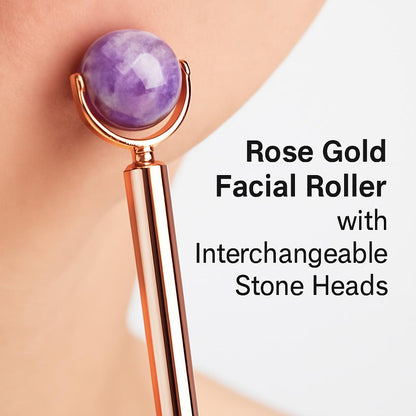Rose Gold Facial Roller with Interchangeable Stone Heads