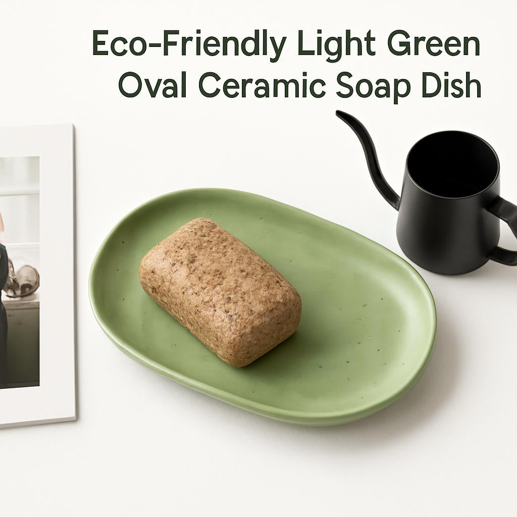 Eco-Friendly Oval Ceramic Soap Dish in Light Green