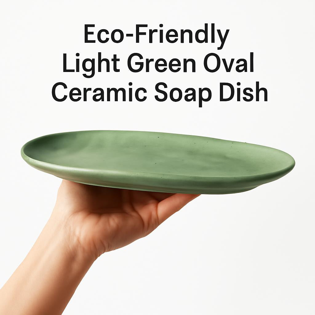 Eco-Friendly Light Green Oval Ceramic Soap Dish