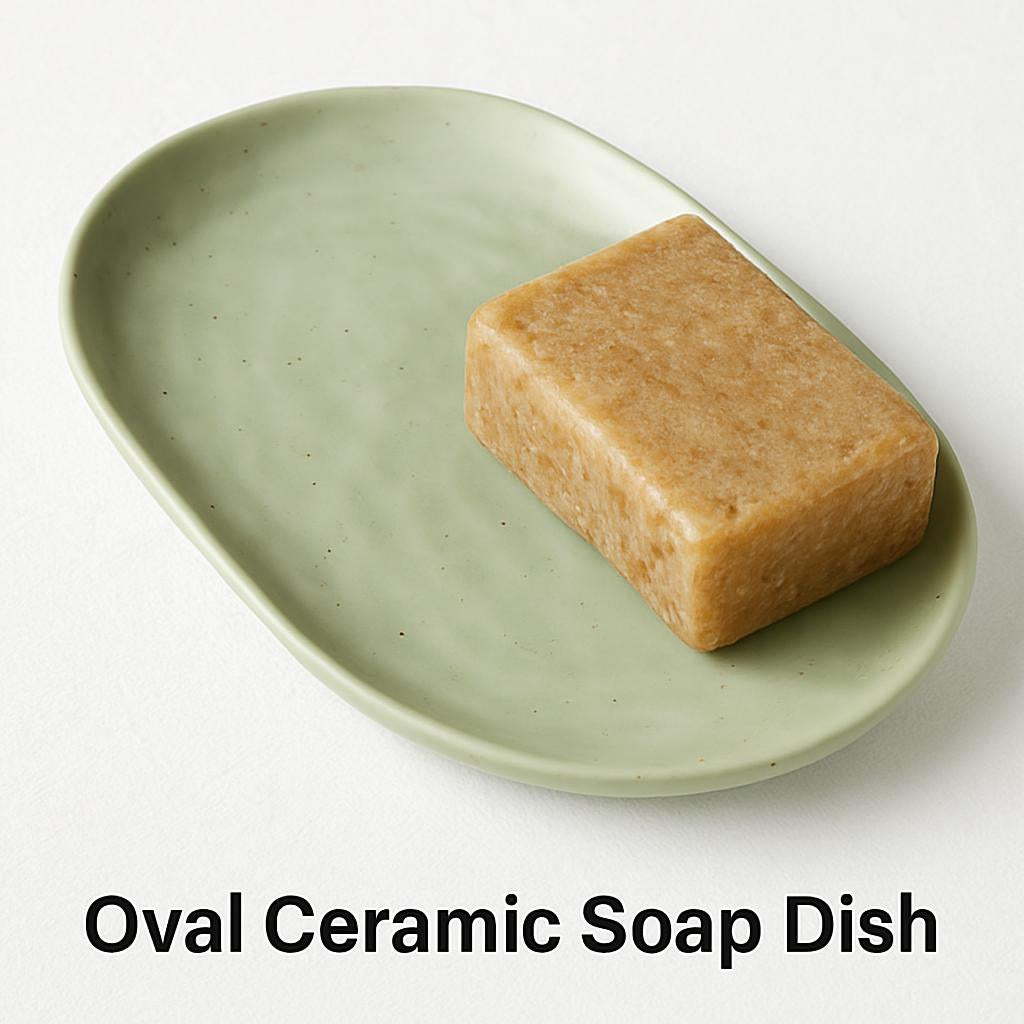 Eco-Friendly Light Green Oval Ceramic Soap Dish