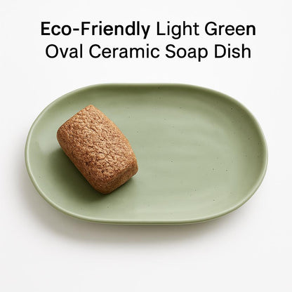 Eco-Friendly Light Green Oval Ceramic Soap Dish