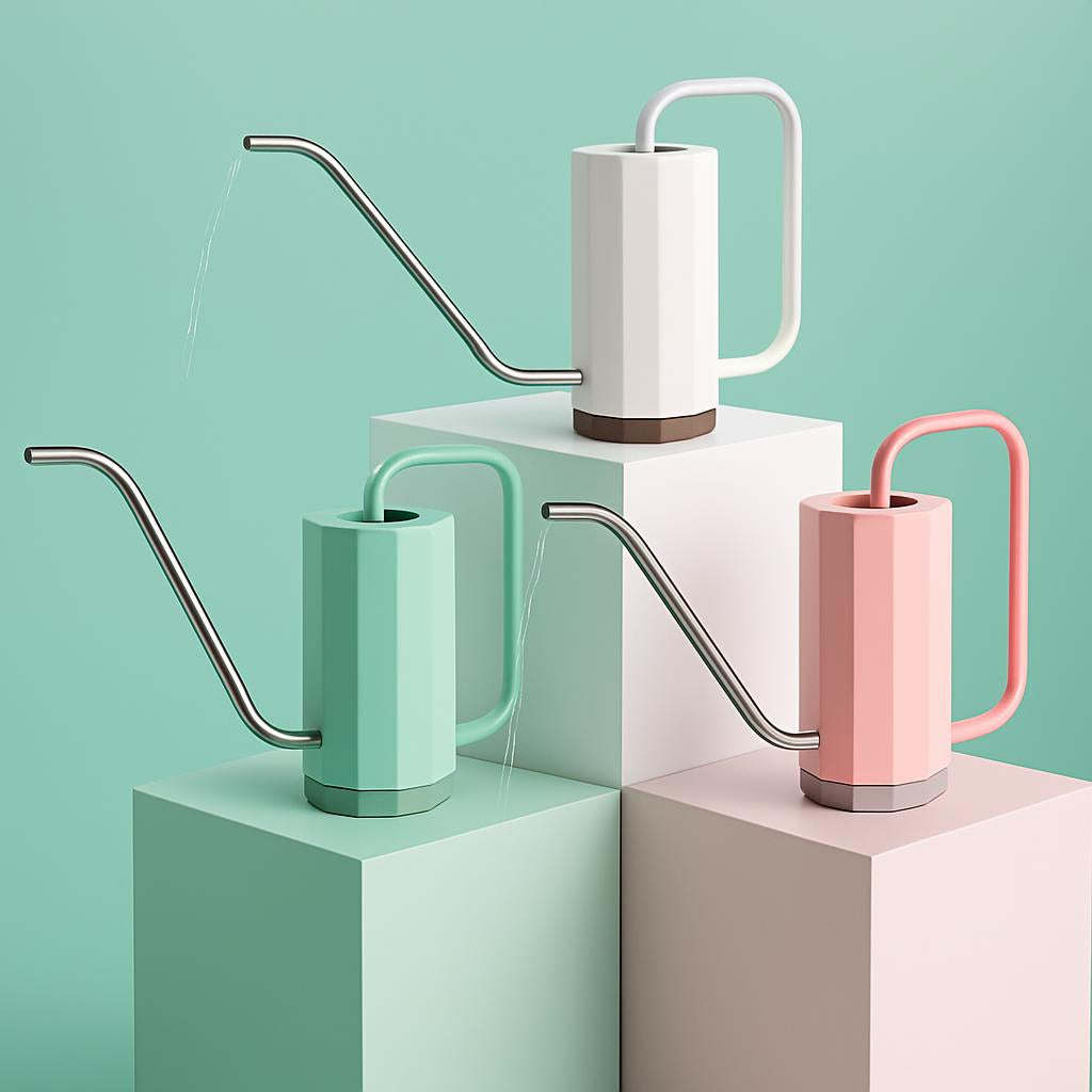 Eco-Friendly Indoor Watering Can in Mint Green, White, and Pink