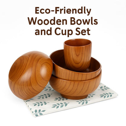 Eco-Friendly Wooden Bowls and Cup Set - Natural, Stackable, Biodegradable
