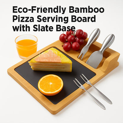 Eco-Friendly Bamboo Pizza Serving Board with Slate Base
