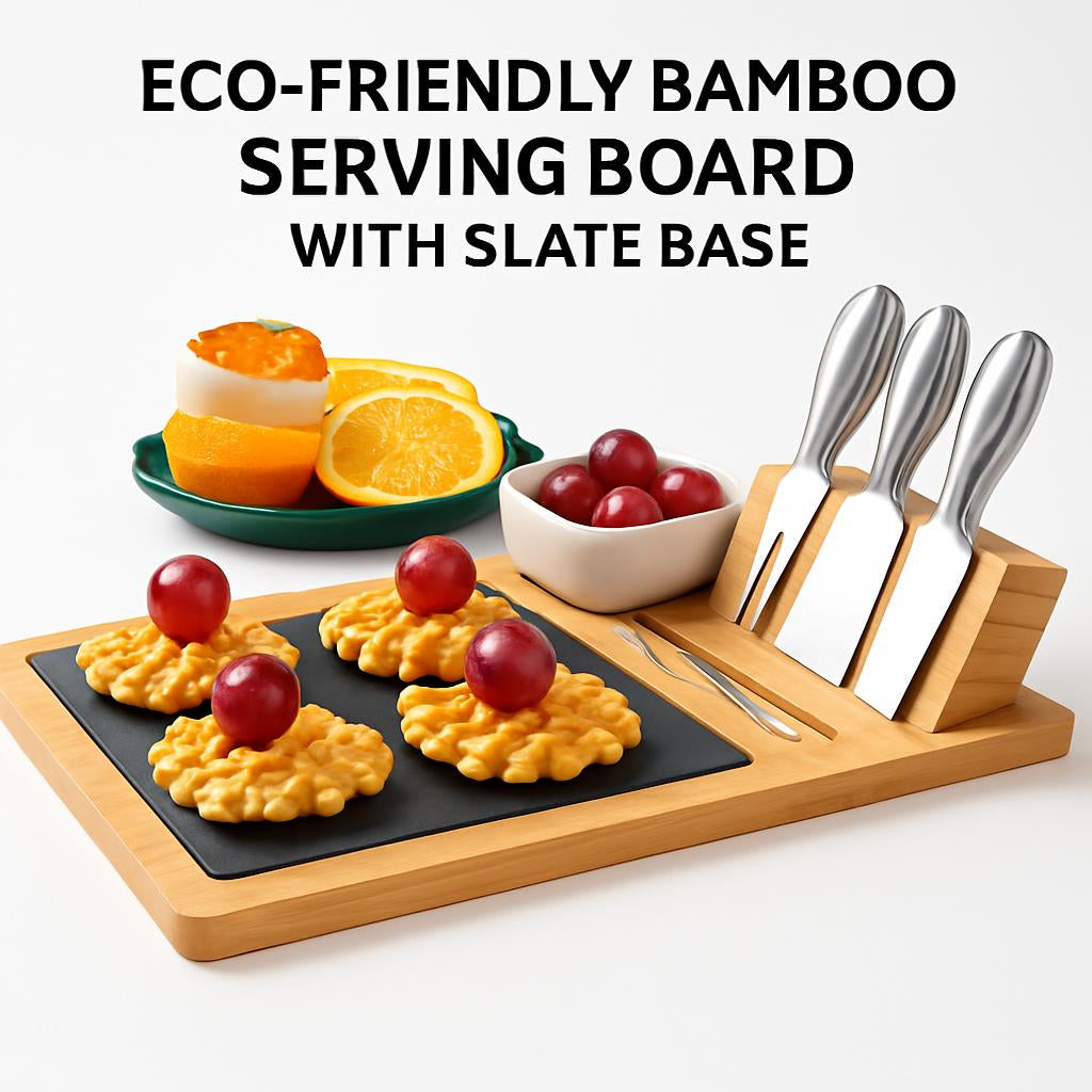 Eco-Friendly Bamboo Pizza Serving Board with Slate Base