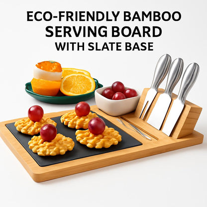 Eco-Friendly Bamboo Pizza Serving Board with Slate Base