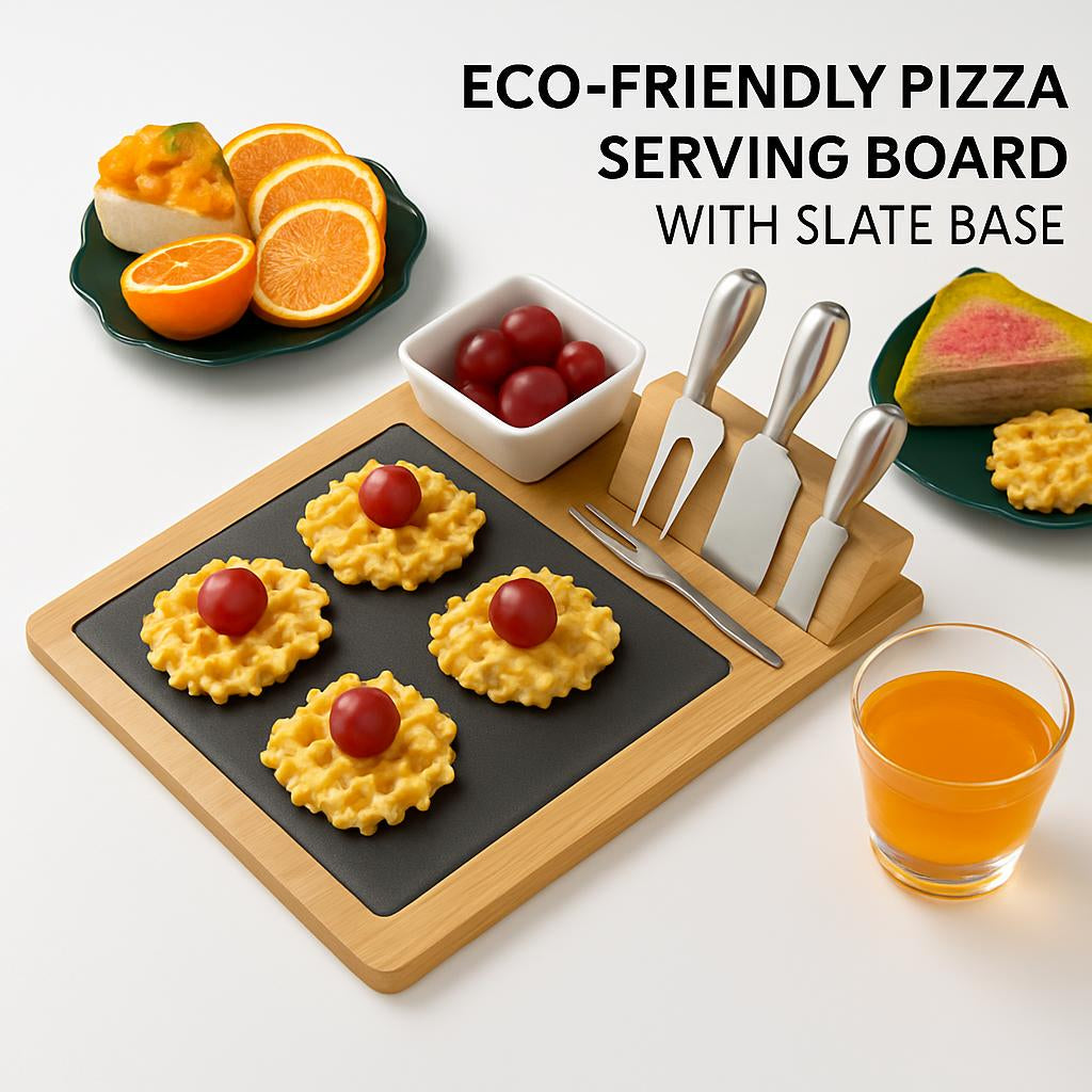 Eco-Friendly Bamboo Pizza Serving Board with Slate Base