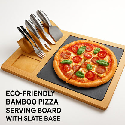 Eco-Friendly Bamboo Pizza Serving Board with Slate Base