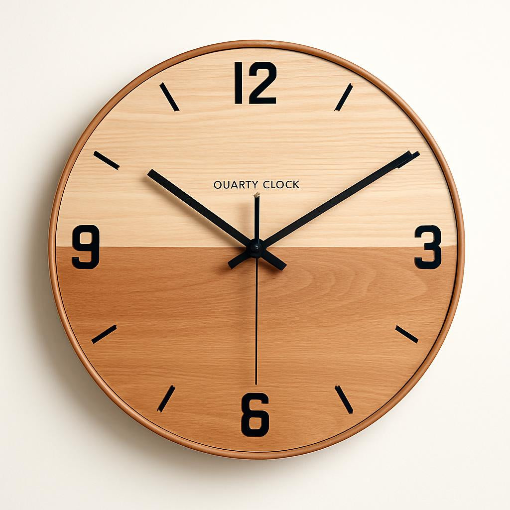 Eco-Friendly Natural Wood Wall Clock with Black Numerals