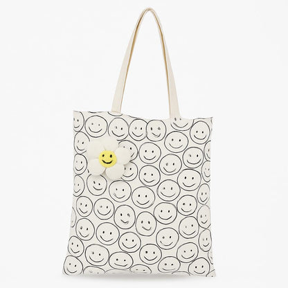 Eco-Friendly Black Smiley Face Tote Bag - Sustainable & Reusable
