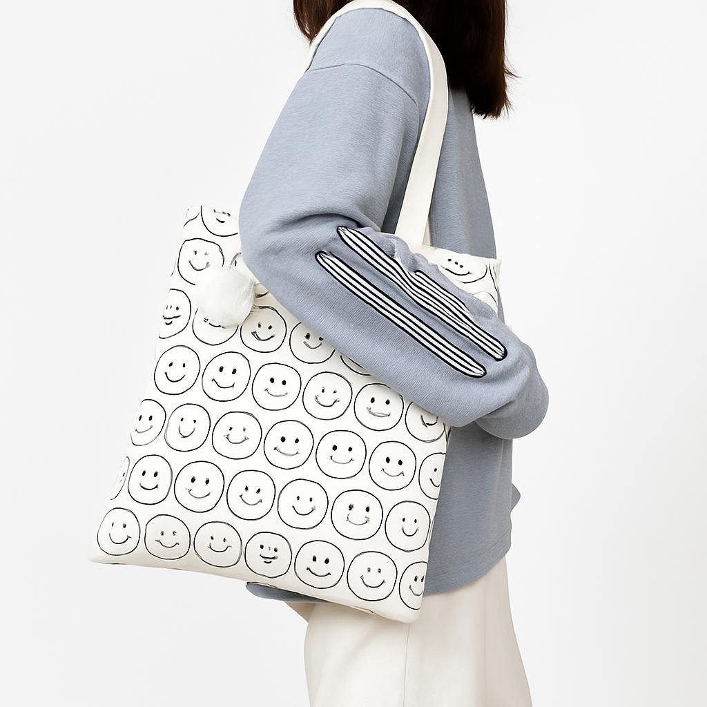 Eco-Friendly Black Smiley Face Tote Bag - Sustainable & Reusable