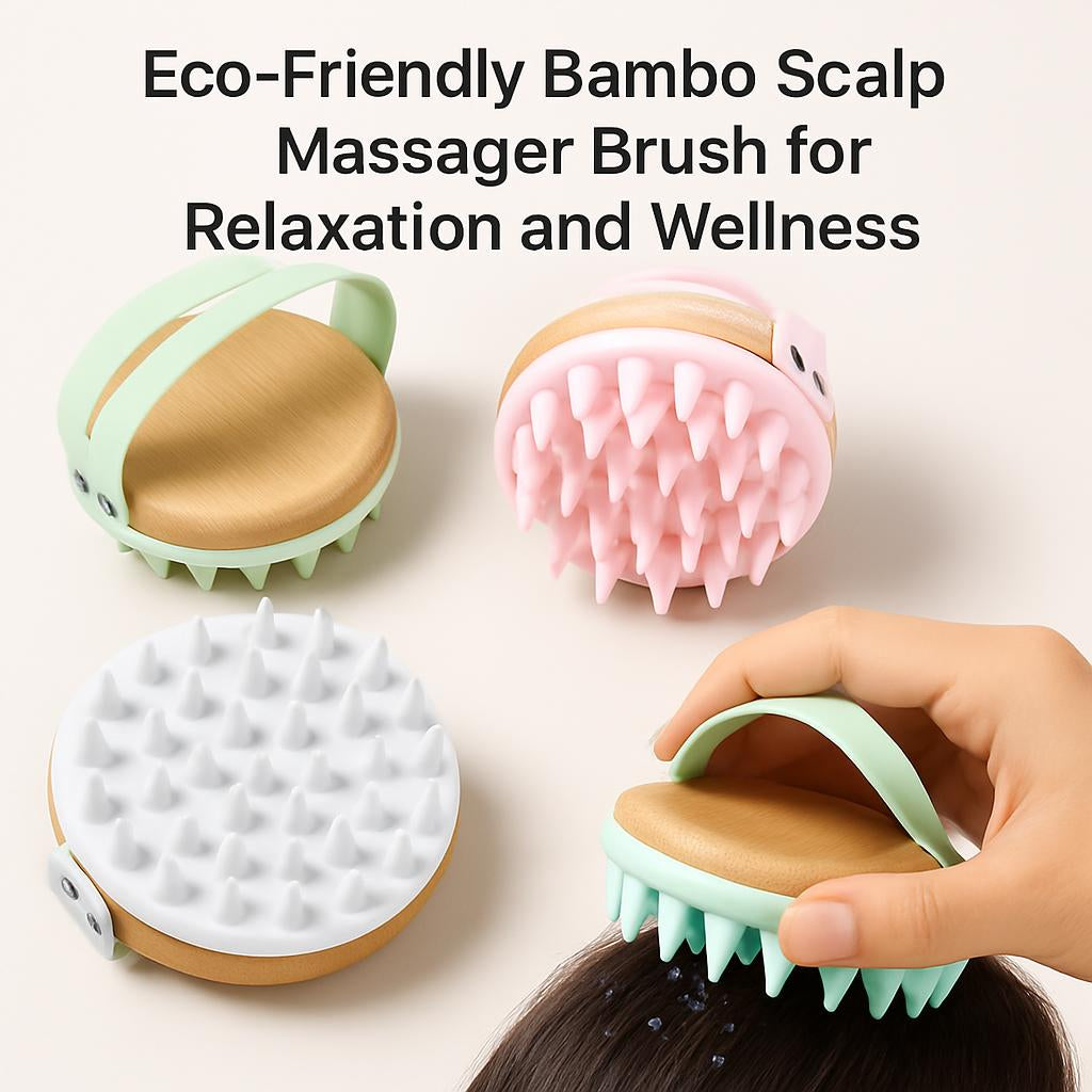 Eco-Friendly Bamboo Scalp Massager Brush in Mint Green